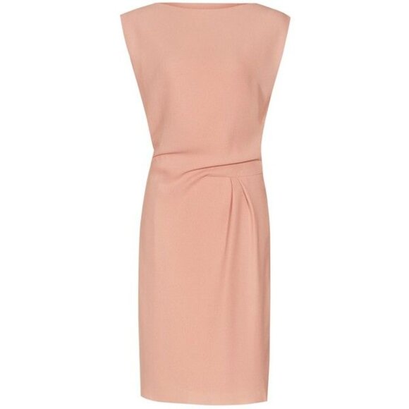 Reiss Kier boat neck lined shift dress, pink / peach / salmon, high neck, simple - Picture 1 of 11